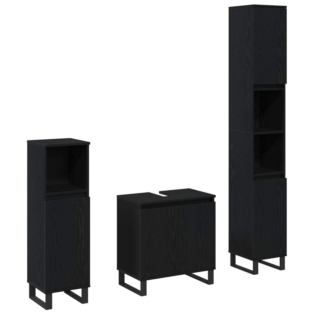 Juego de muebles de baño Montaje en la pared 3 pcs Roble Negro