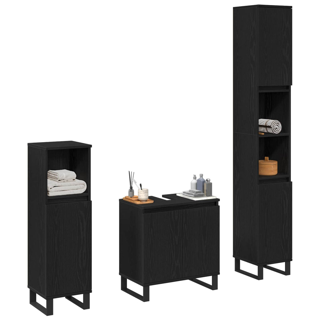 Juego de muebles de baño Montaje en la pared 3 pcs Roble Negro