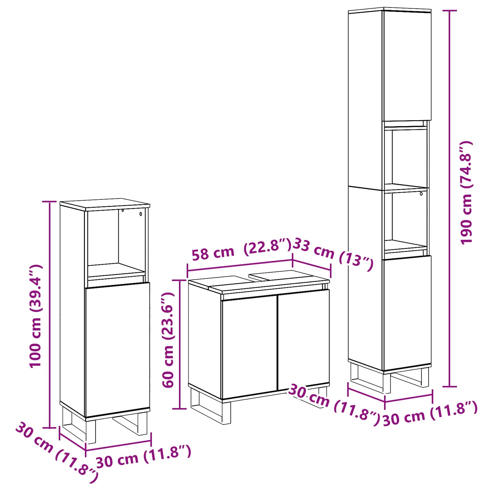Juego de muebles de baño Montaje en la pared 3 pcs Roble Negro