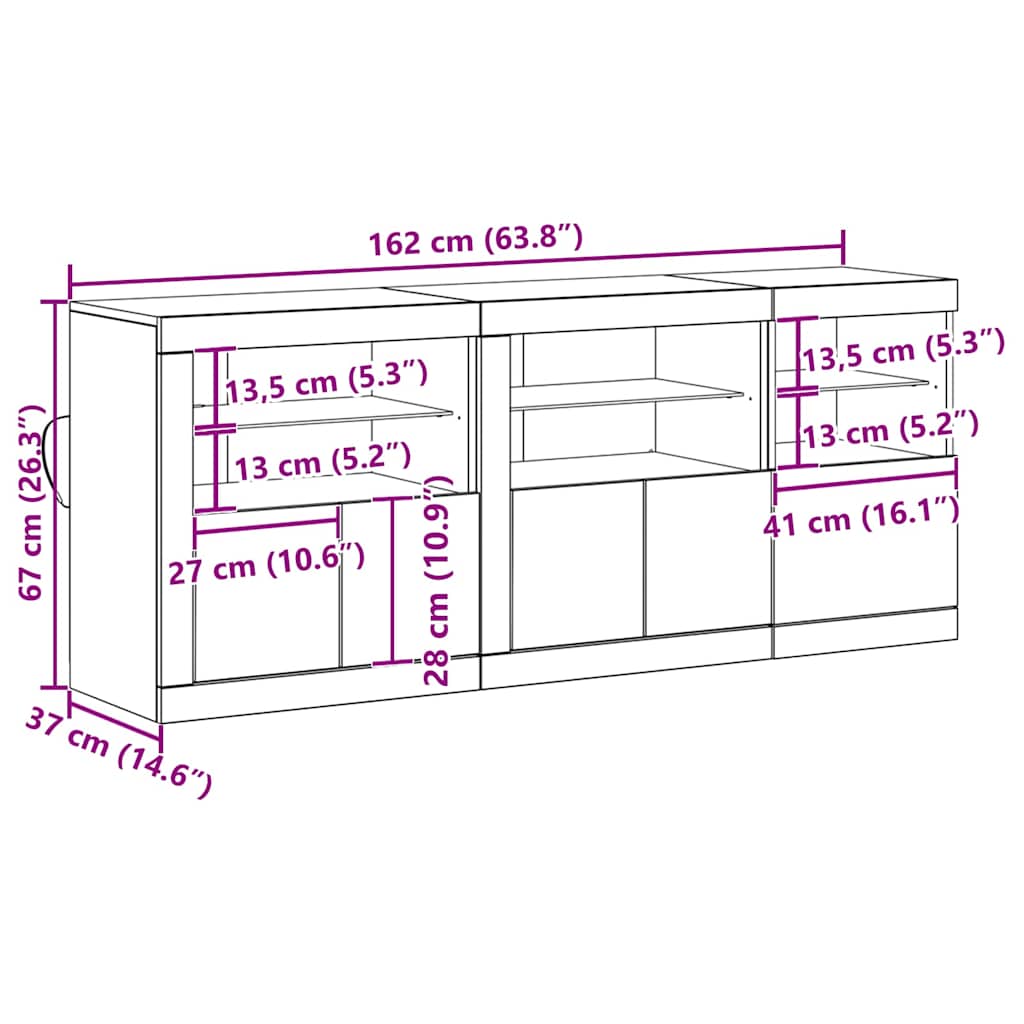 Aparador LED Madera vieja 162 x 37 x 67 cm Madera de ingeniería