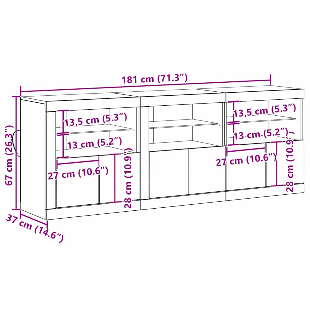 Aparador LED Madera envejecida 181 x 37 x 67 cm