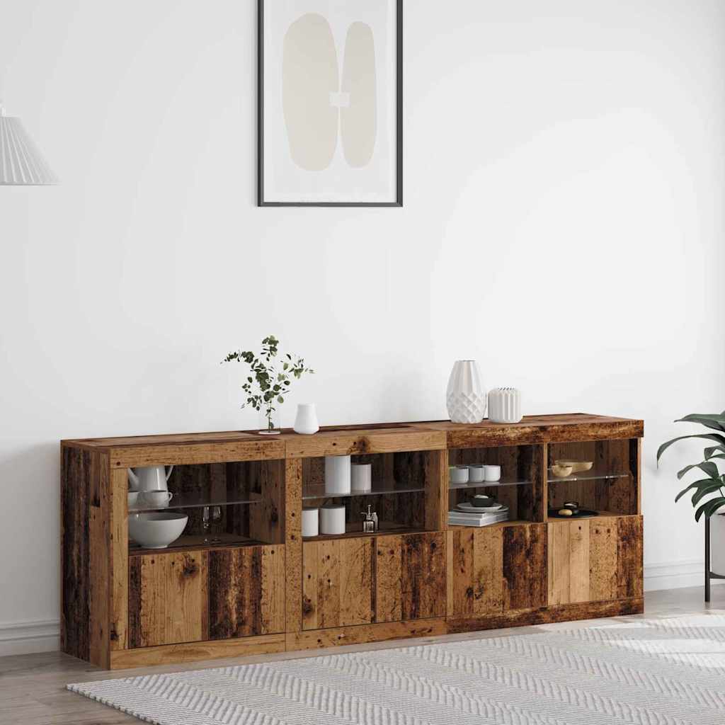 Aparador LED Madera vieja 202 x 37 x 67 cm Madera de ingeniería
