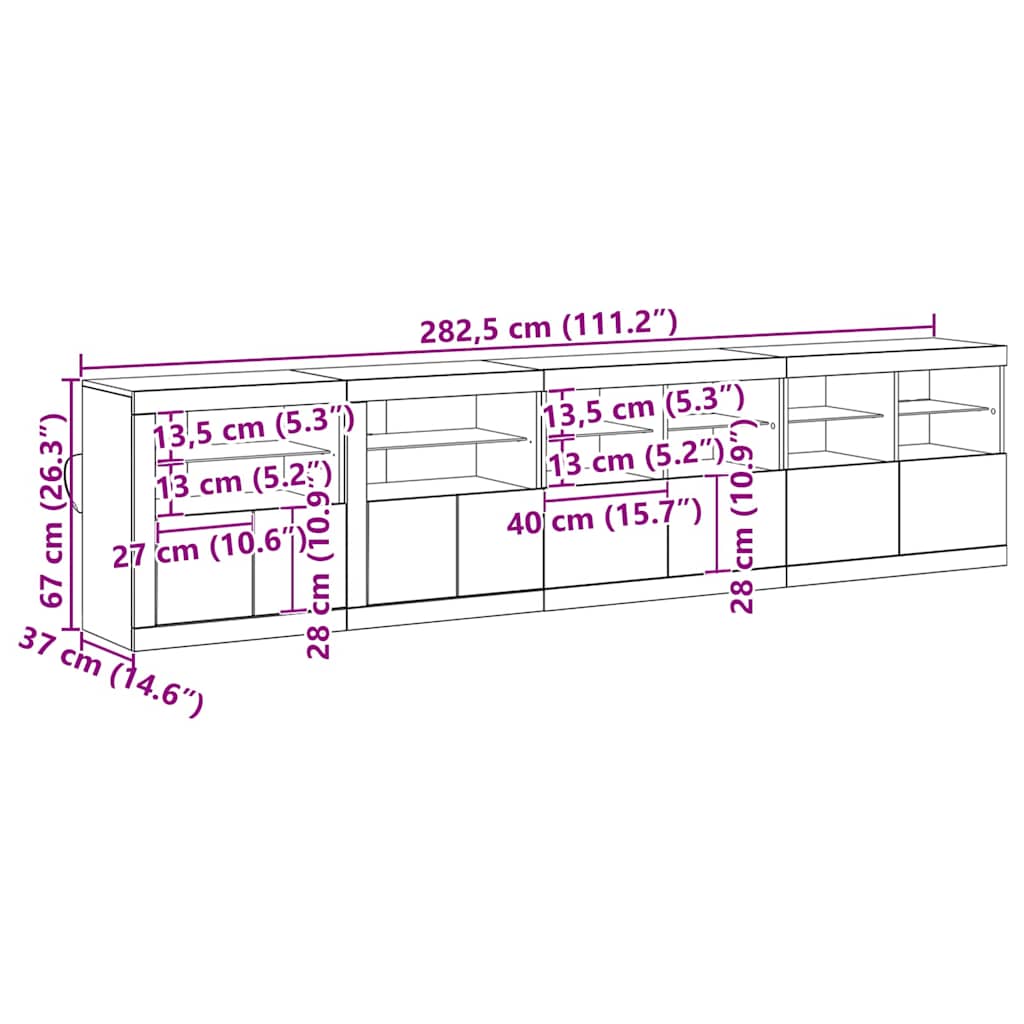 Aparador LED Madera vieja 283 x 37 x 67 cm Madera de ingeniería