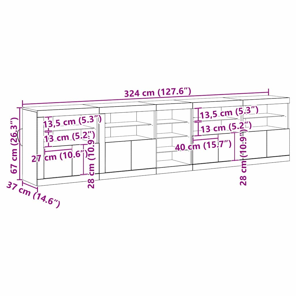 Aparador LED Madera vieja 283 x 37 x 67 cm Madera de ingeniería