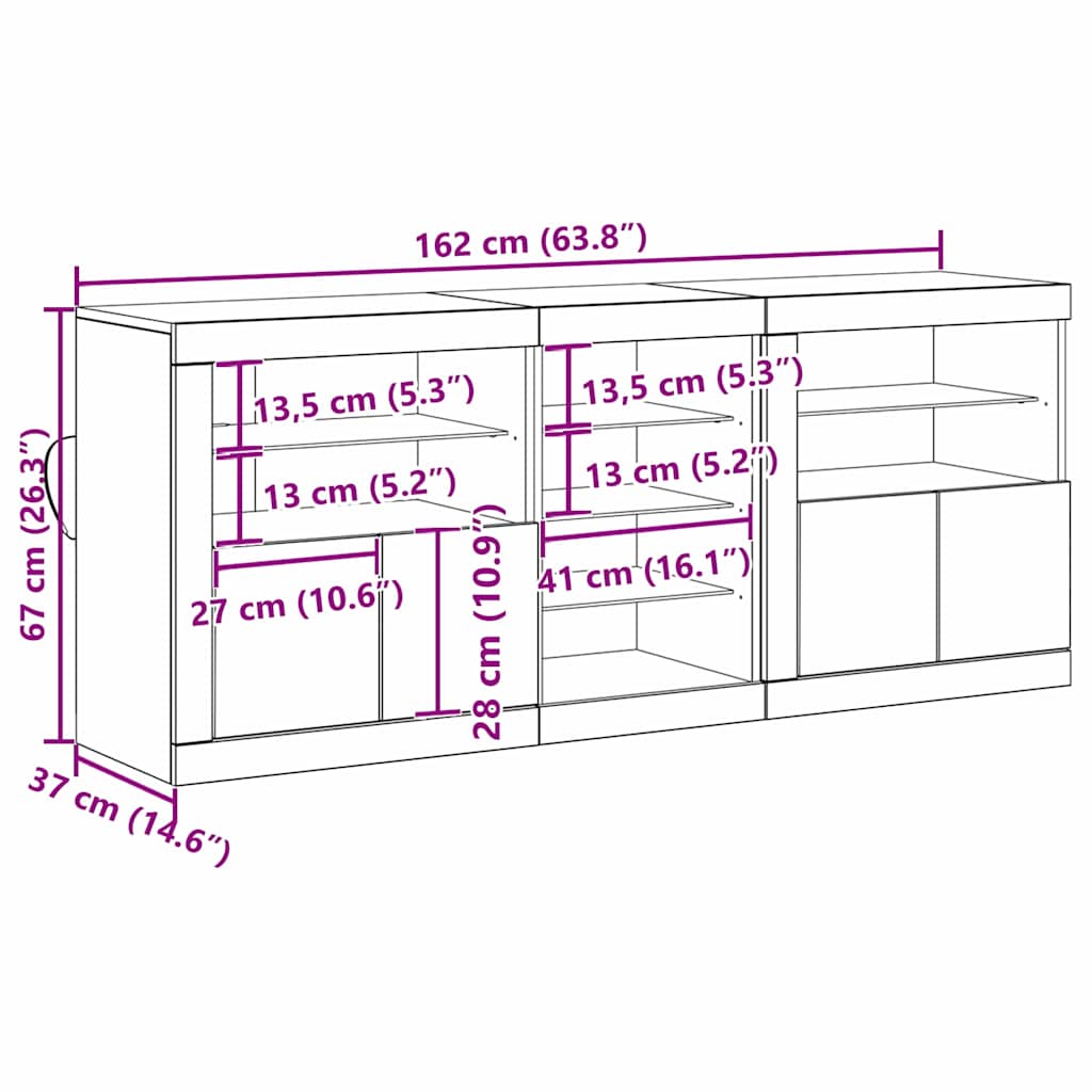 Aparador LED Madera vieja 162 x 37 x 67 cm Madera de ingeniería
