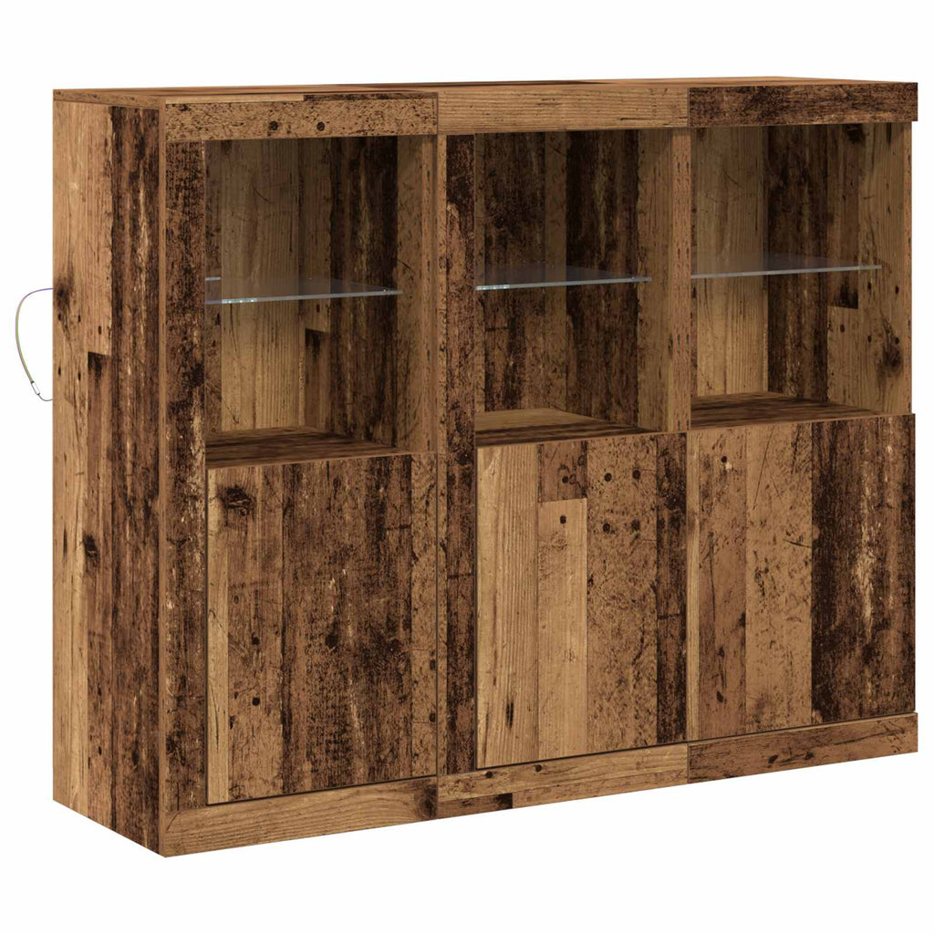 Aparador LED 3 pcs Madera vieja 123 x 37 x 100 cm