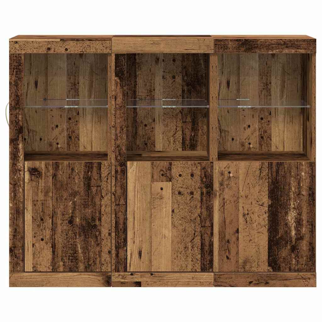Aparador LED 3 pcs Madera vieja 123 x 37 x 100 cm