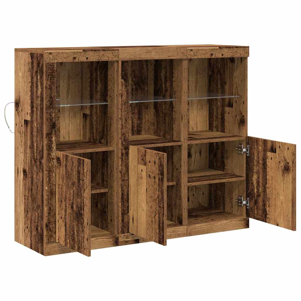 Aparador LED 3 pcs Madera vieja 123 x 37 x 100 cm