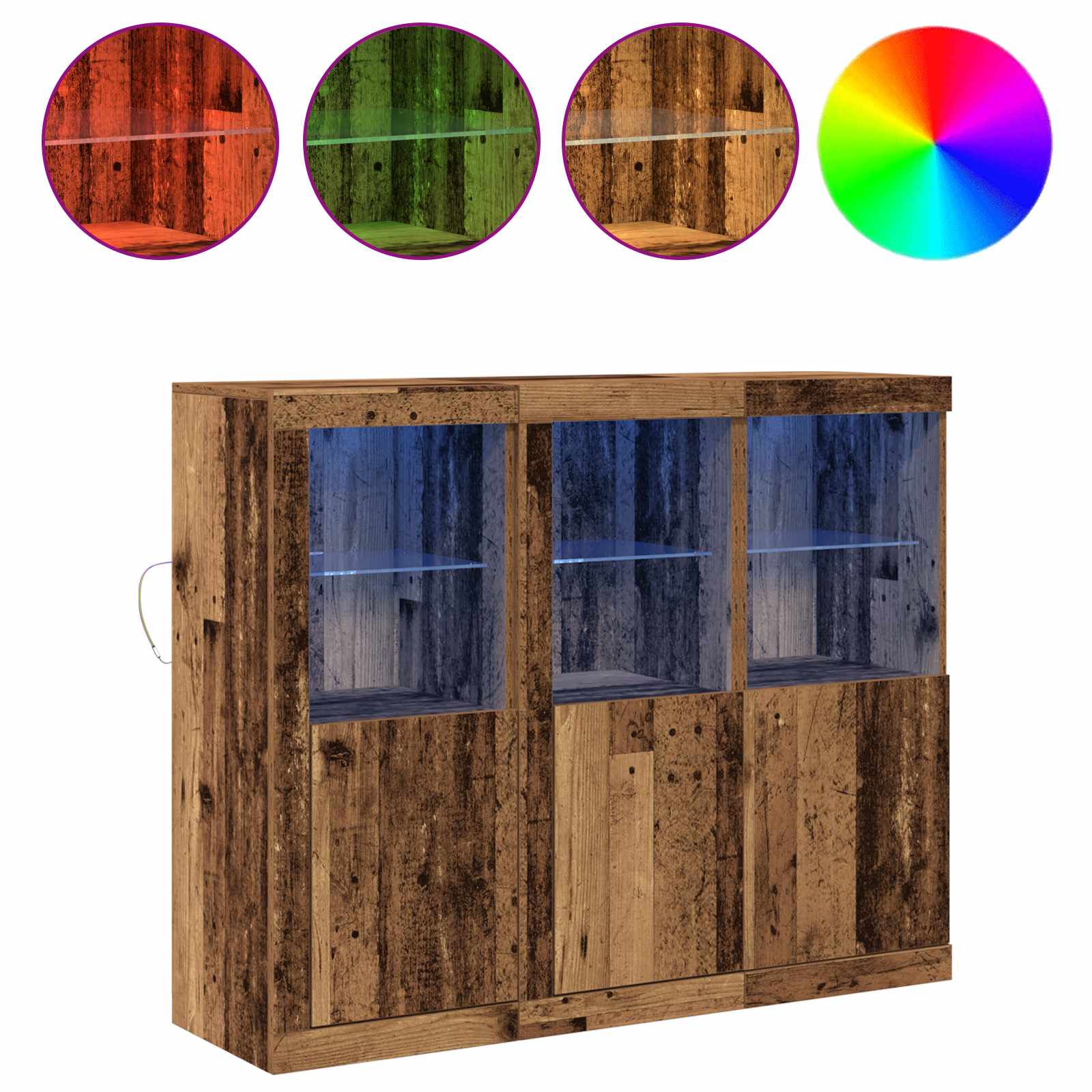 Aparador LED 3 pcs Madera vieja 123 x 37 x 100 cm