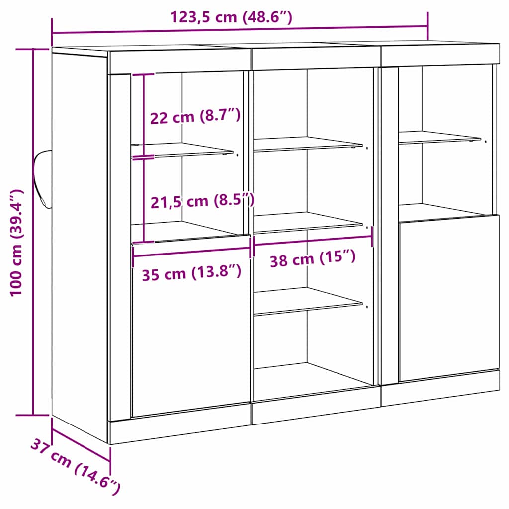 Aparador LED Madera vieja 123 x 37 x 100 cm