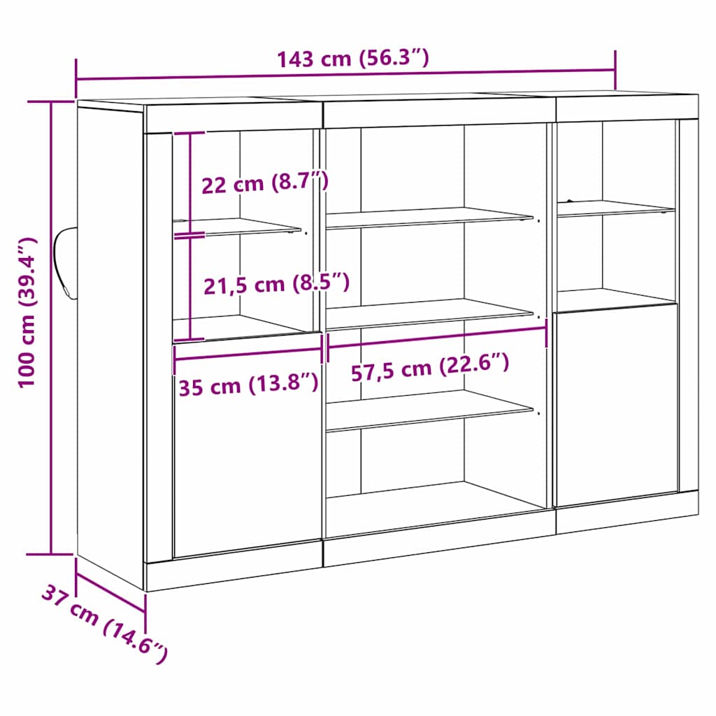 Aparador LED Madera vieja 142,5 x 37 x 100 cm