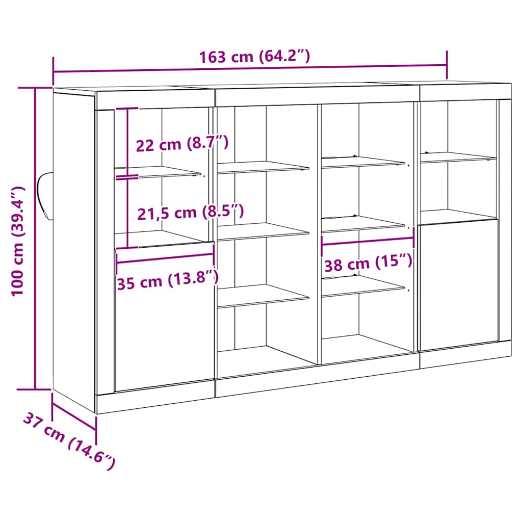 Aparador LED Madera vieja 163 x 37 x 100 cm