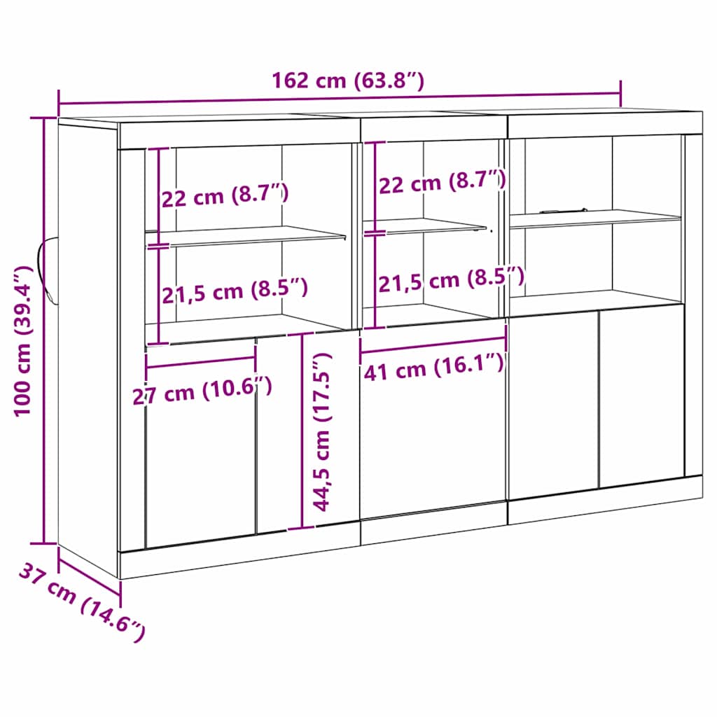 Aparador LED Madera vieja 162 x 37 x 100 cm