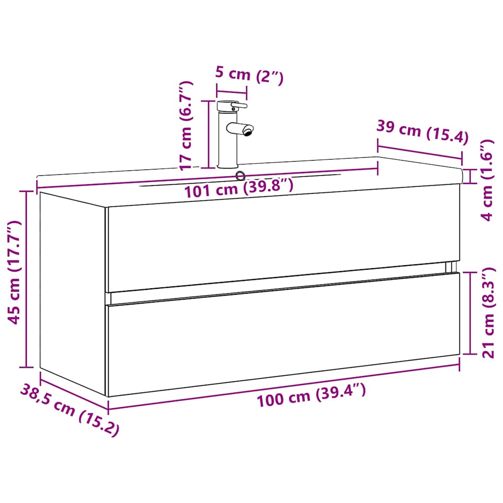Gabinete de Lavabo para Baño Roble Negro 100 x 39 x 62 cm