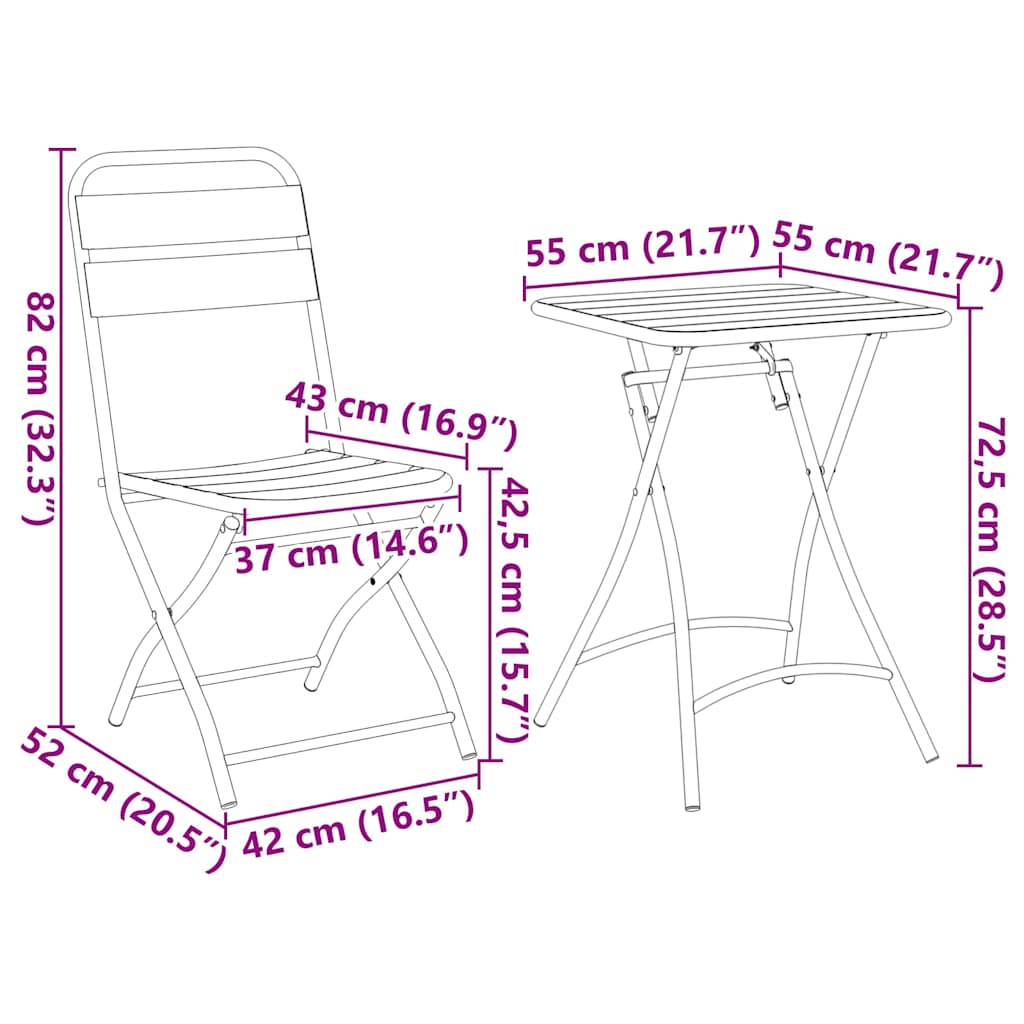 Conjunto bistro 3 pcs Acero