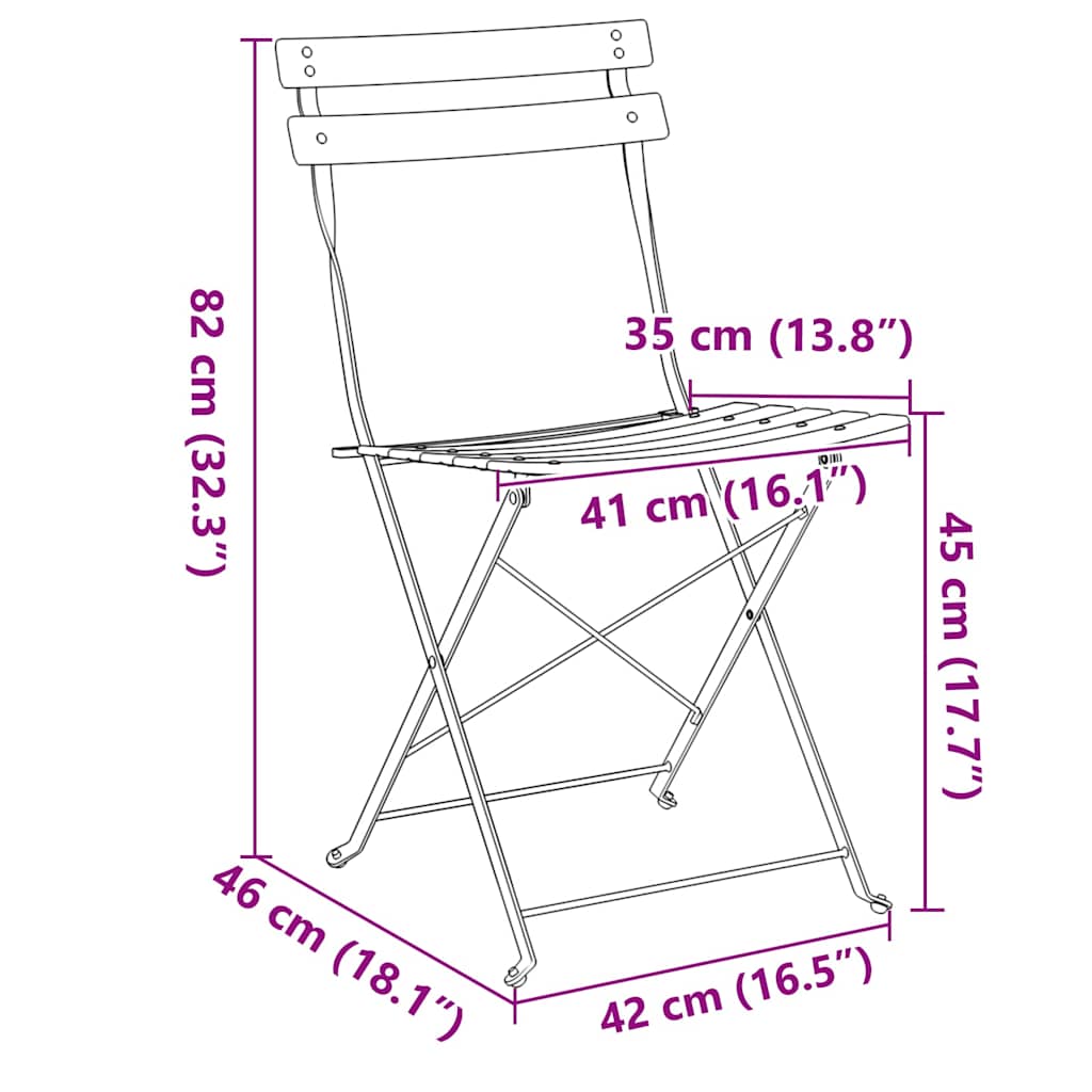 Silla de jardín plegable 2 pcs 42 x 46 x 82cm Metal