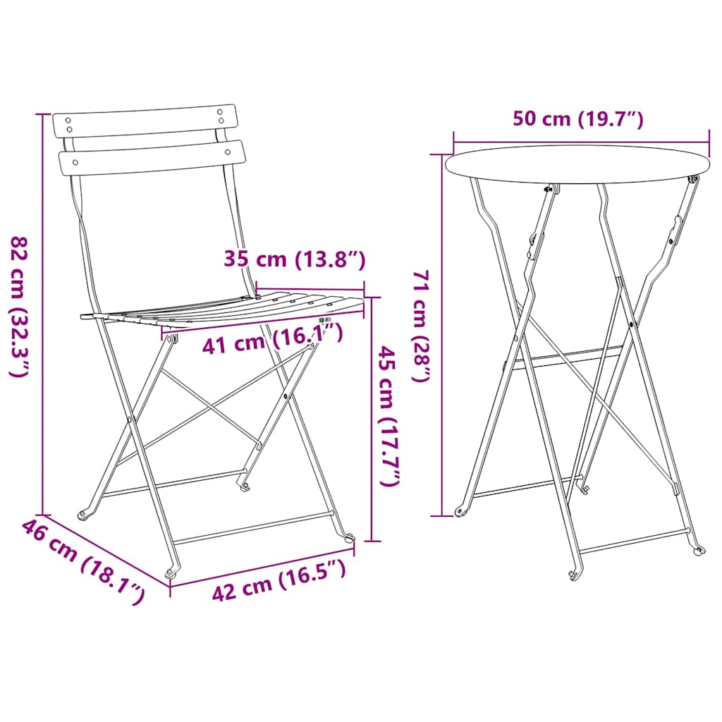 Conjunto de Bistro Plegable 3 pcs Acero