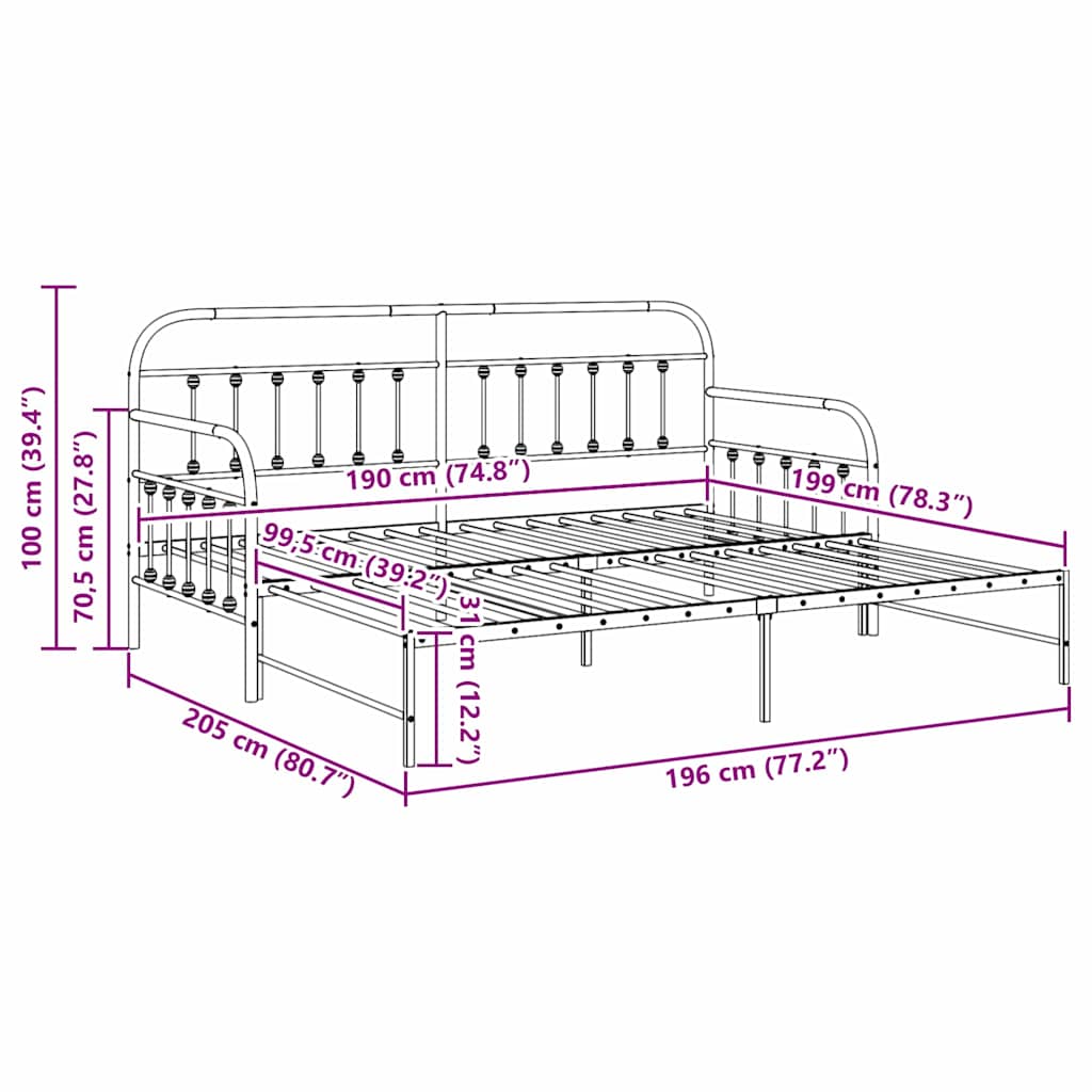 Estructura de cama de día 100 x 190 cm