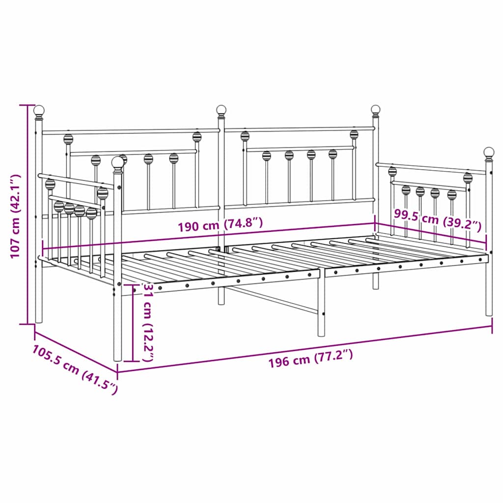 Estructura de cama de día 100 x 190 cm Acero
