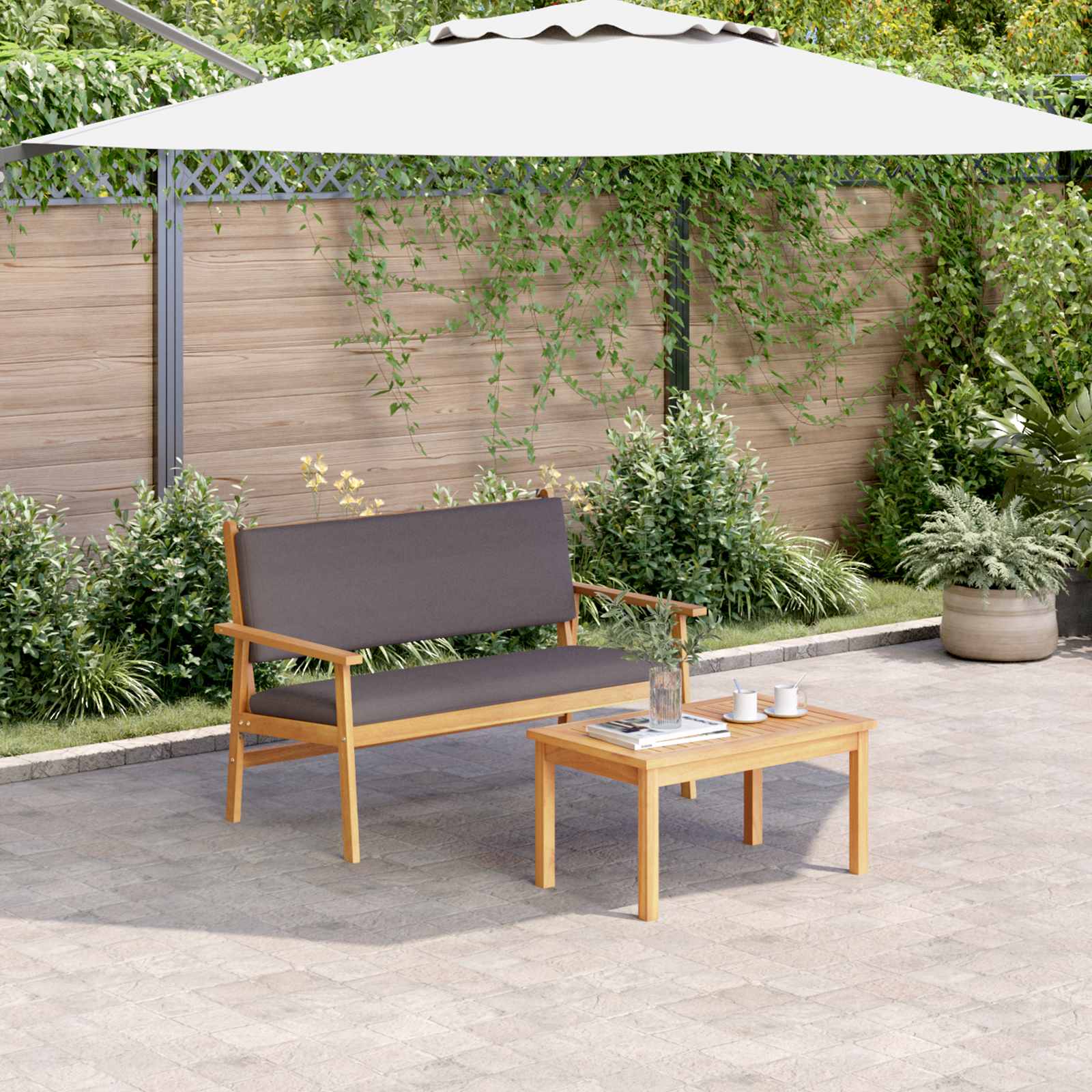 Conjunto de sofás de jardim 2 pcs Creme Madeira de Acácia Maciça