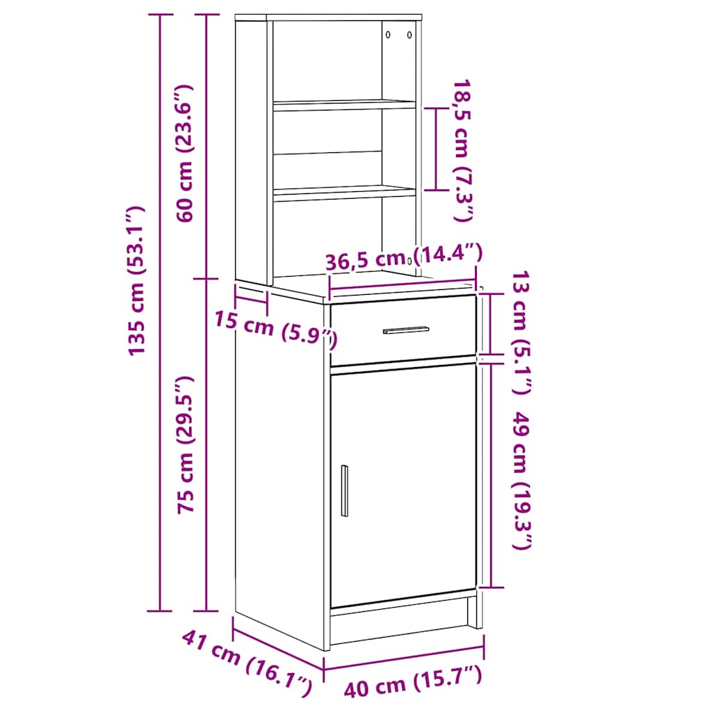 Aparador alto con cajón 40 x 40,5 x 135 cm Madera de ingeniería