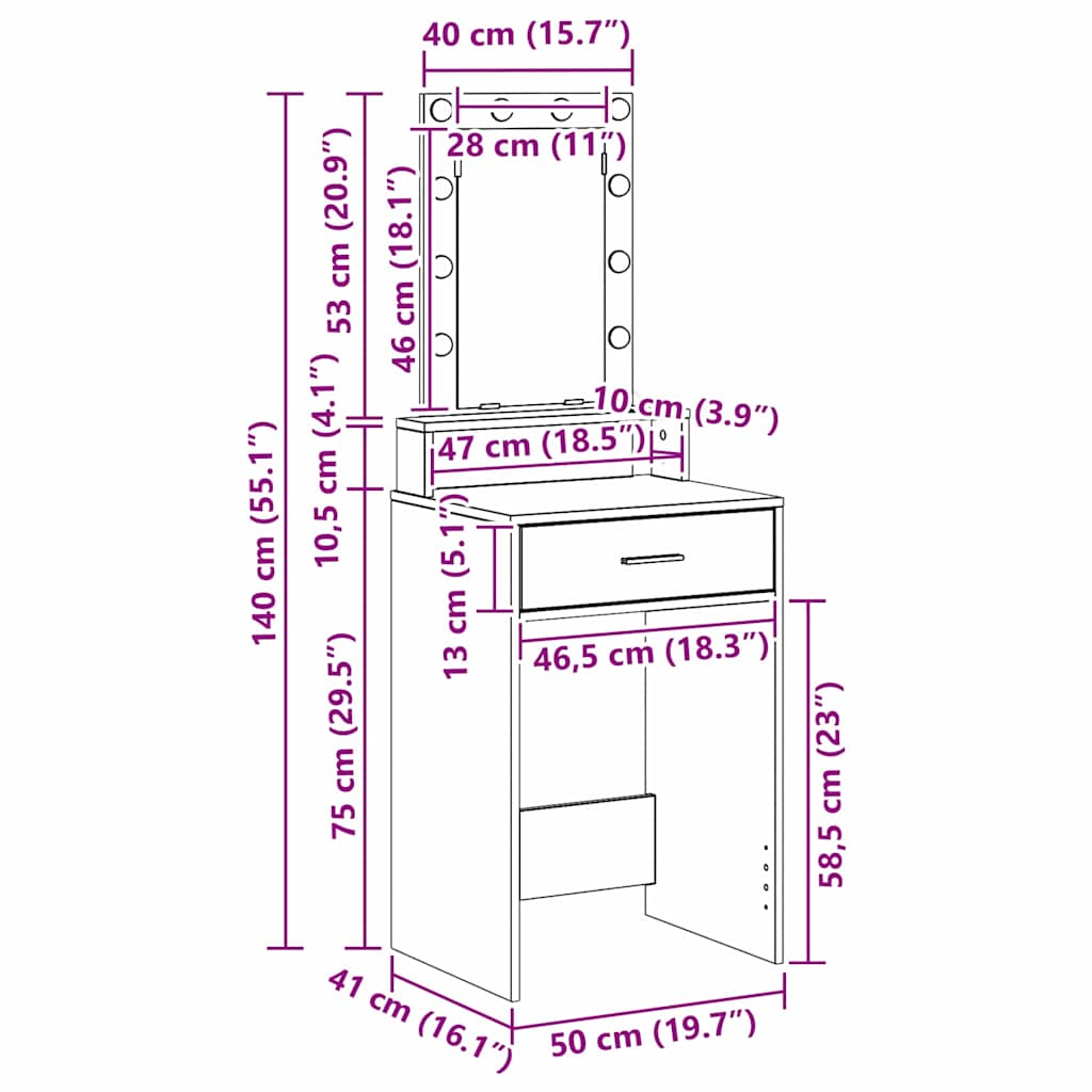 Mesa Tocador con cajón 50 x 41 x 140 cm Madera de ingeniería