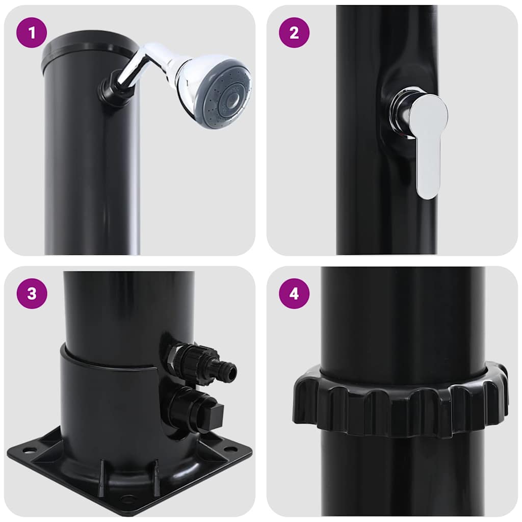 Ducha Solar al Aire Libre Negro 217 cm PVC y Aluminio