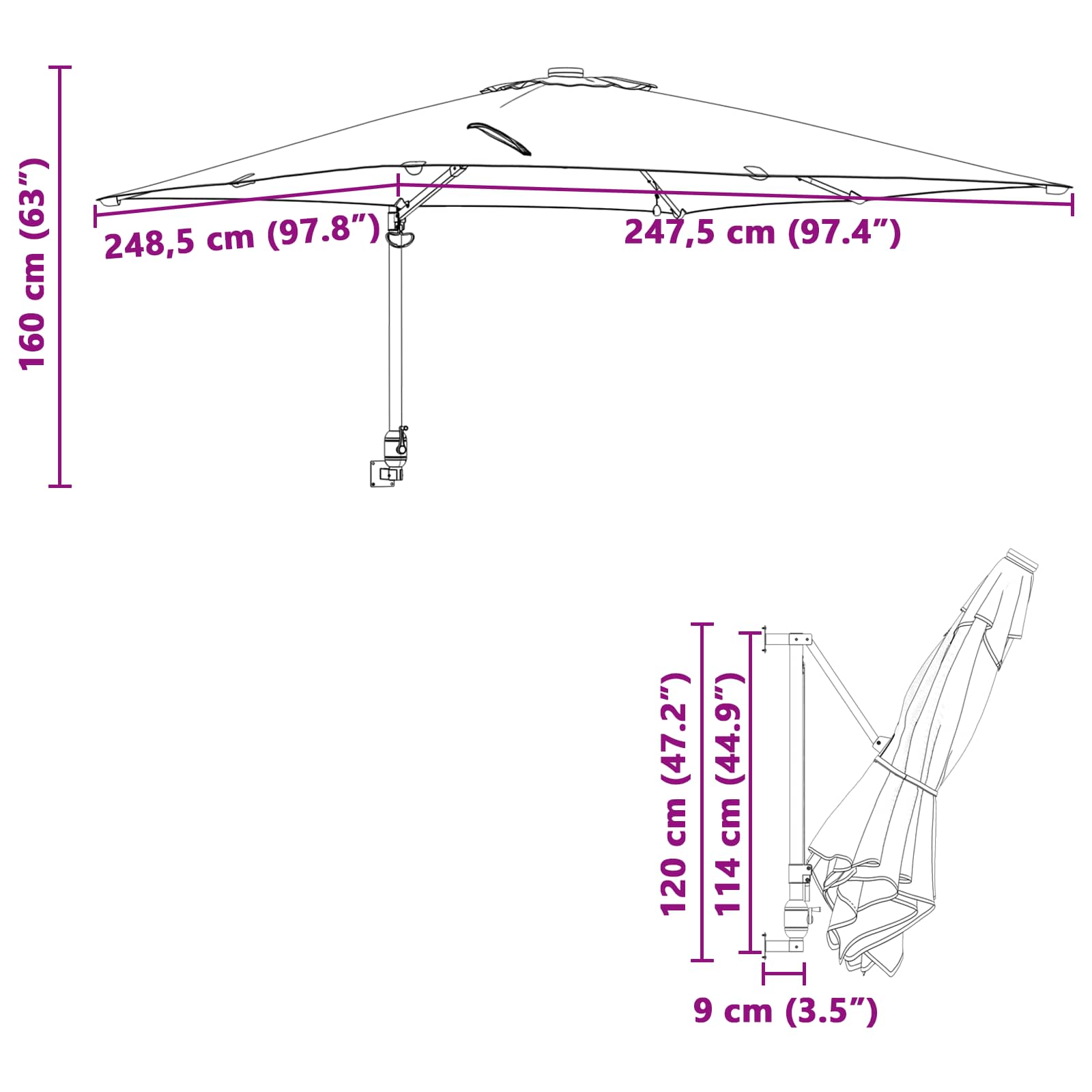 Sombrilla de jardín Taupé 248,5 x 247,5 x 160 cm