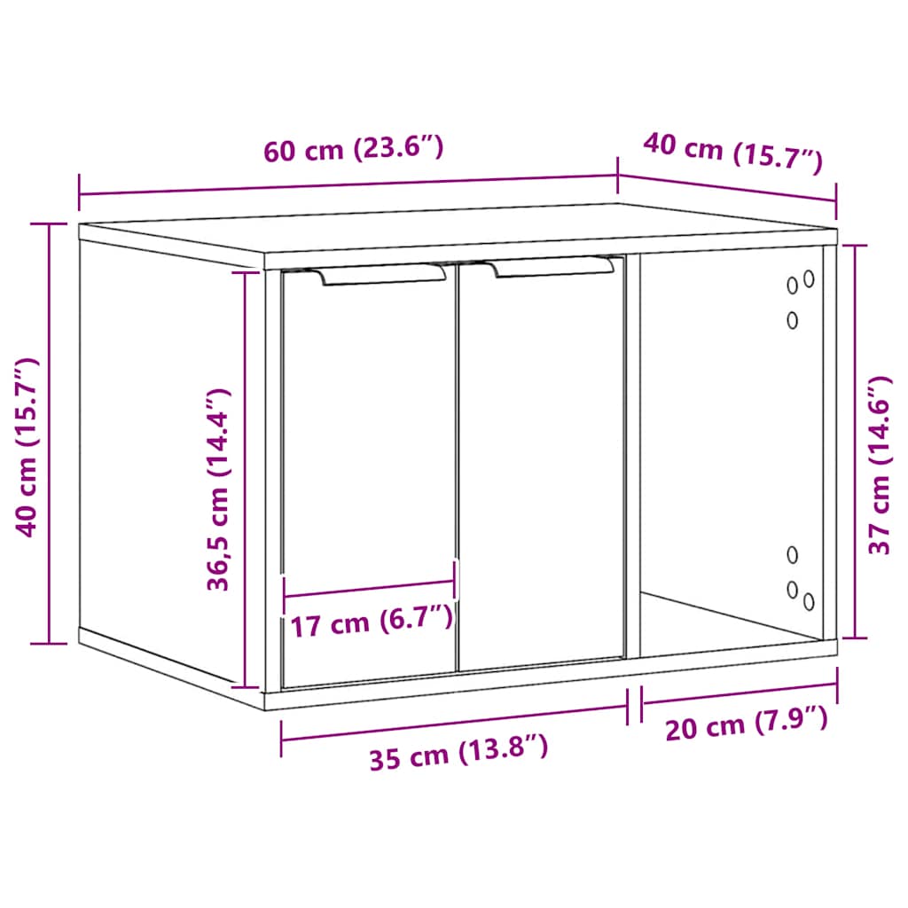 Caja de arena para gatos de roble negro, 60 x 40 x 40 cm, madera de ingeniería