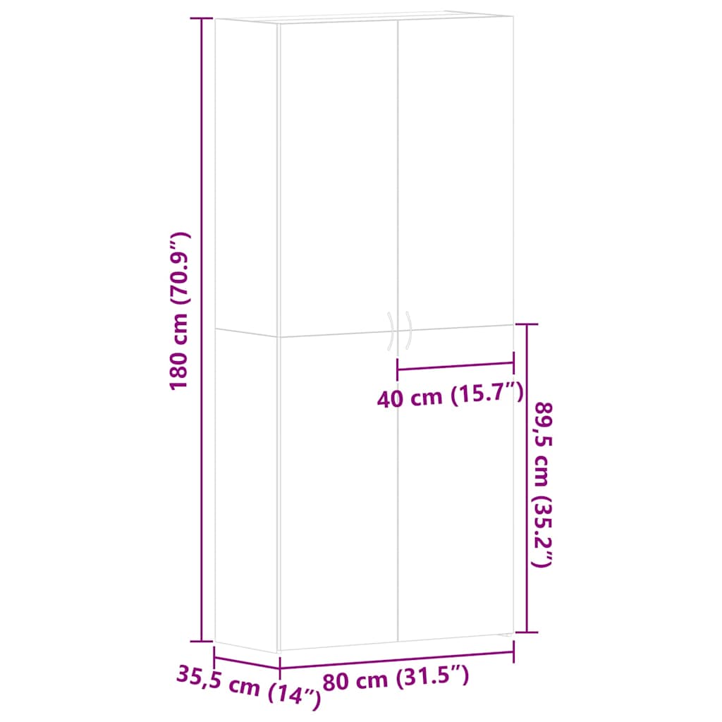 Armario para Zapatos con estante Blanco 80 x 35.5 x 180 cm