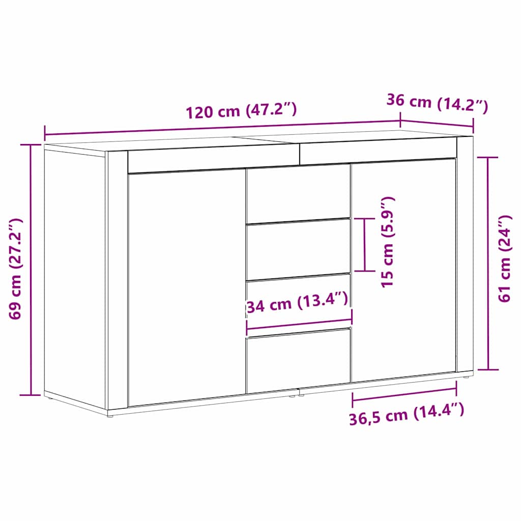 Aparador con cajón 120 x 36 x 69 cm Madera de ingeniería