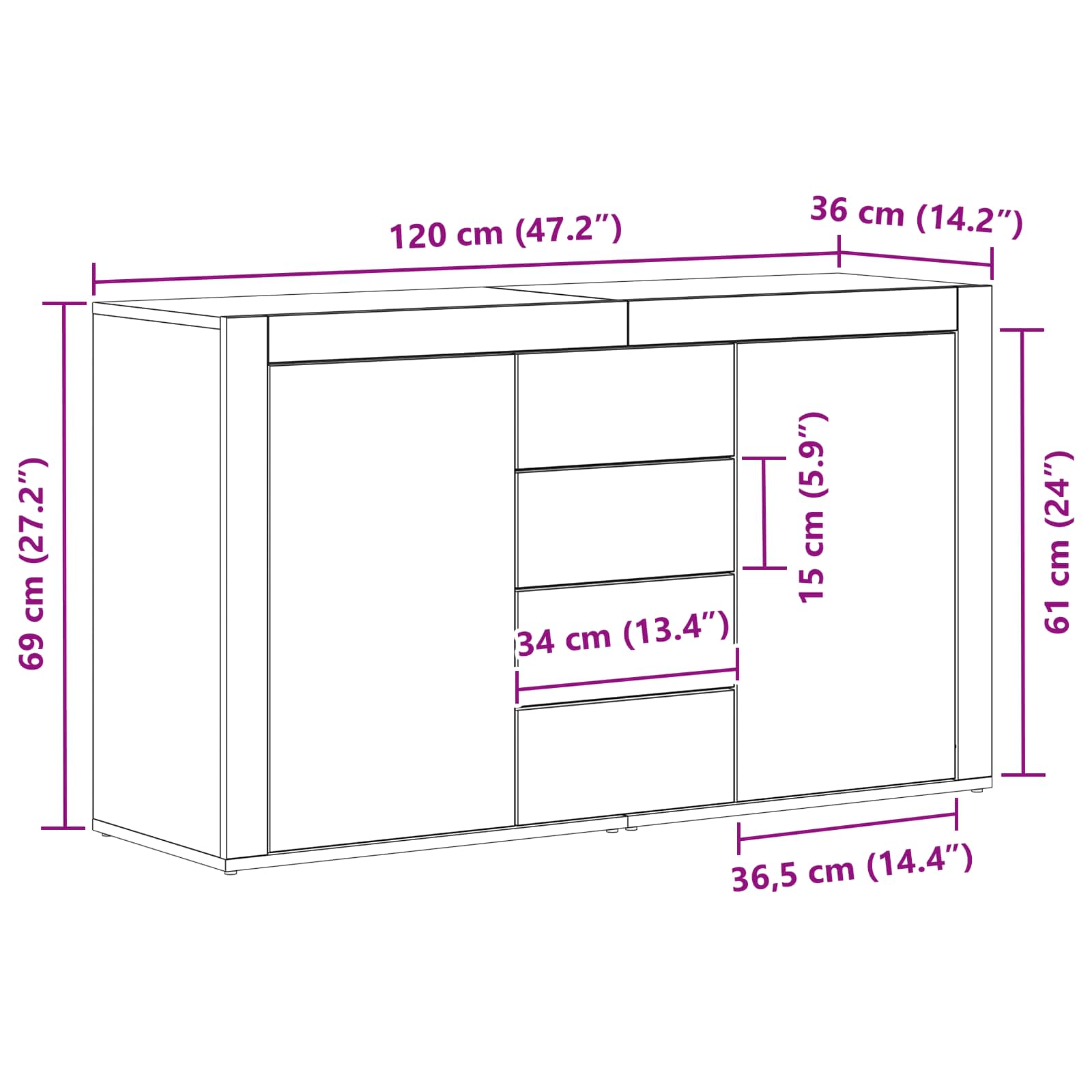 Aparador con cajón 120 x 36 x 69 cm Madera de ingeniería