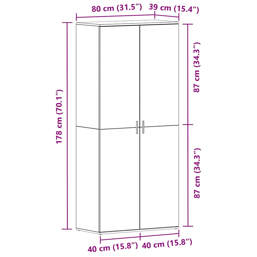 Armario Zapatero 80 x 39 x 178 cm Madera de ingeniería
