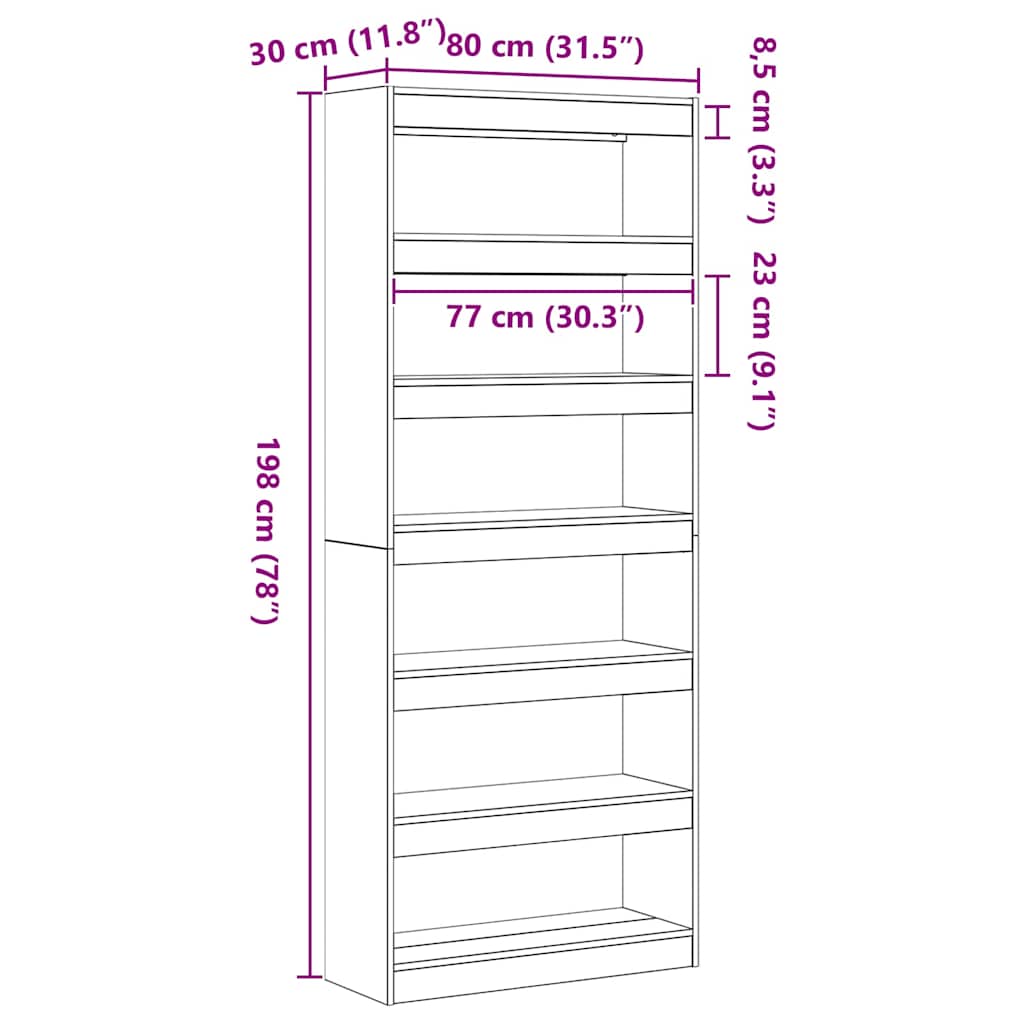 Librería con estante 80 x 30 x 198 cm Madera de ingeniería