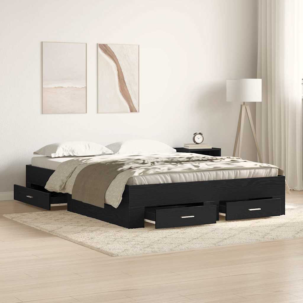 Estrutura de cama com gaveta Carvalho Preto 100 x 200 cm