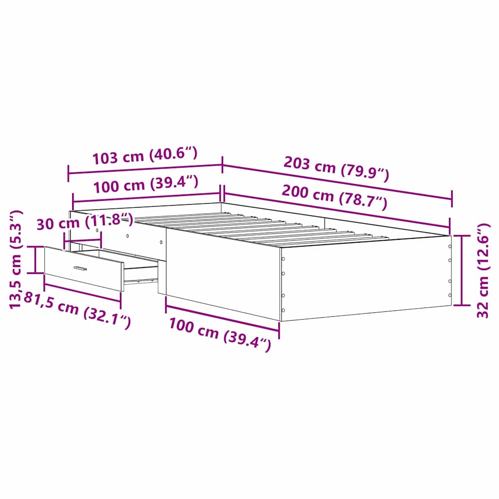 Estructura de cama con cajón Madera Vieja 100 x 200 cm