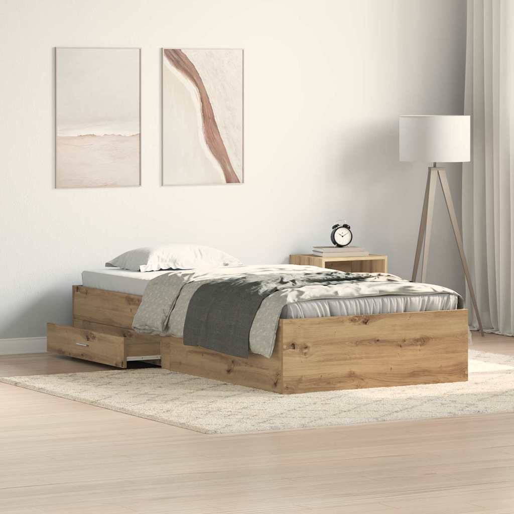 Estrutura de cama com gaveta Carvalho artesanal 100 x 200 cm