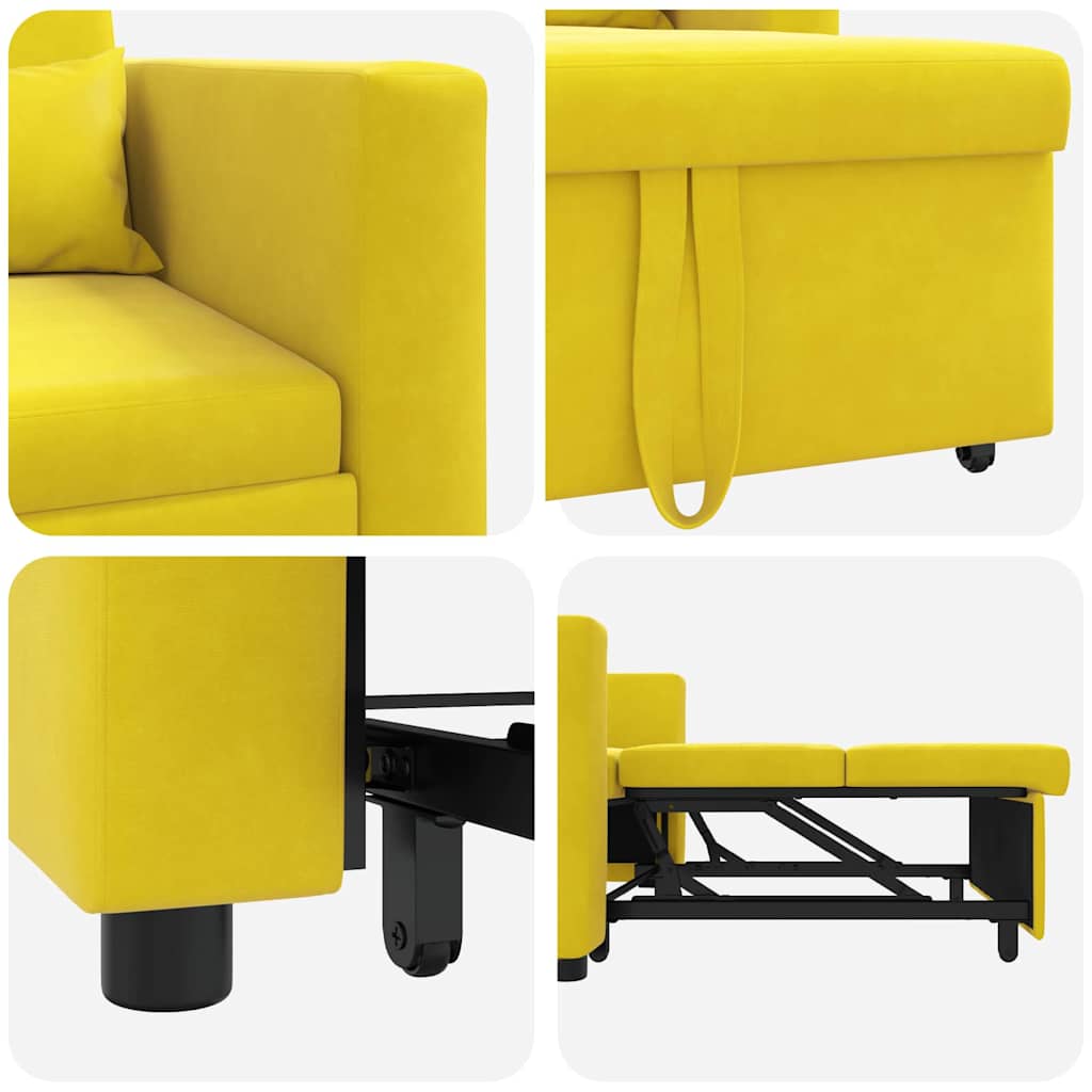 Cama Sofá Desplegable Individual con ruedas Amarillo Terciopelo