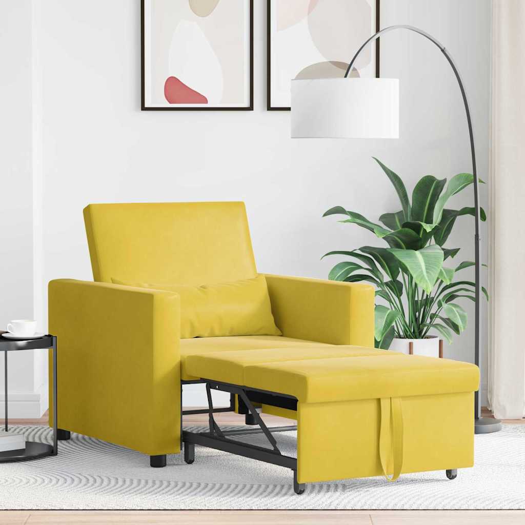 Cama Sofá Desplegable Individual con ruedas Amarillo Terciopelo