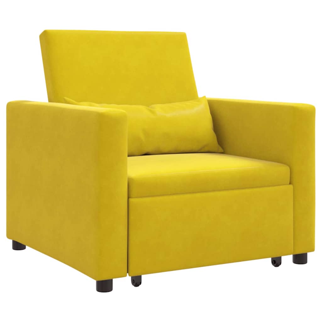 Cama Sofá Desplegable Individual con ruedas Amarillo Terciopelo