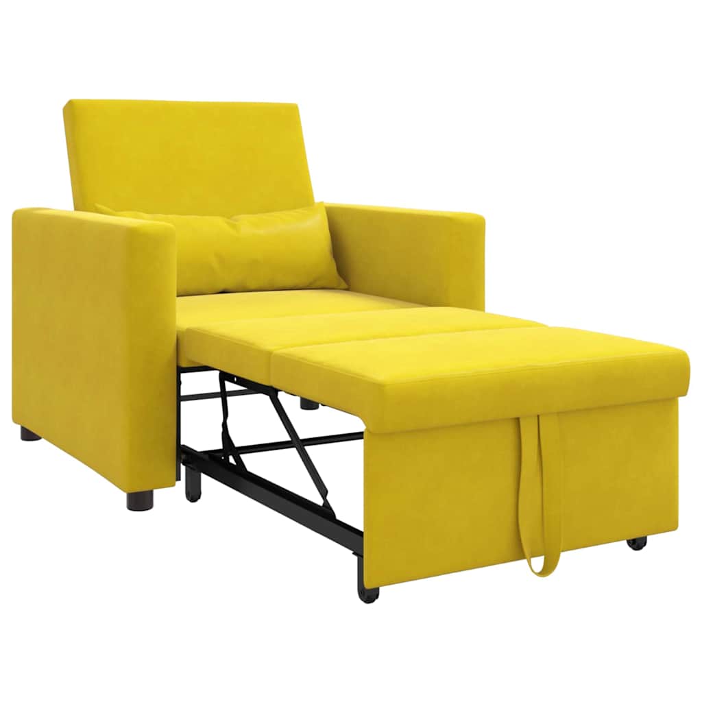 Cama Sofá Desplegable Individual con ruedas Amarillo Terciopelo