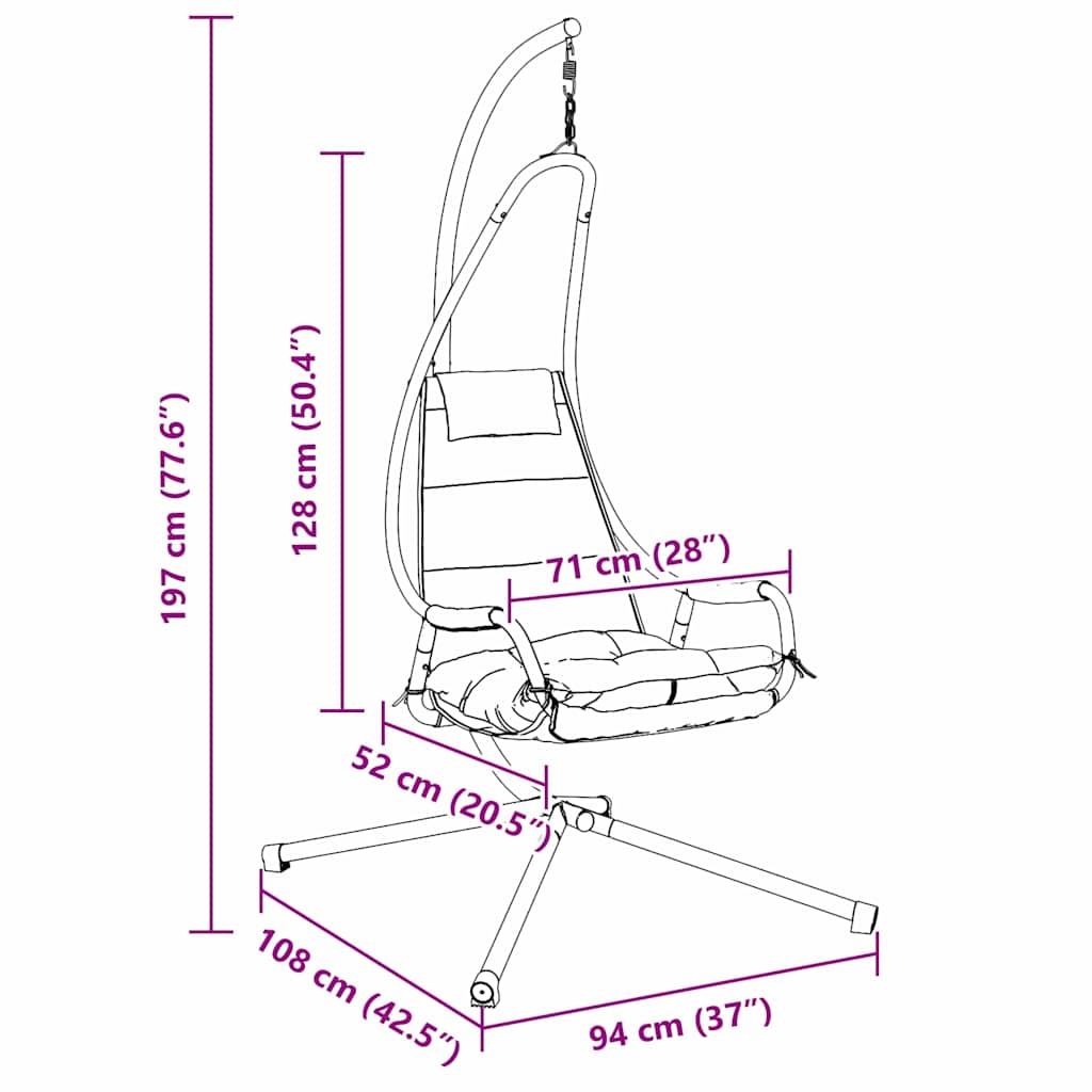 Silla huevo colgante Manual Antracita 94 x 107 x 196,5 cm Acero