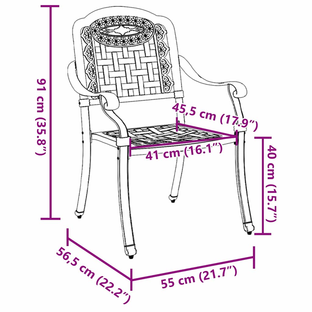 Silla de Jardín 2 pcs 55 x 56,5 x 91cm Aluminio