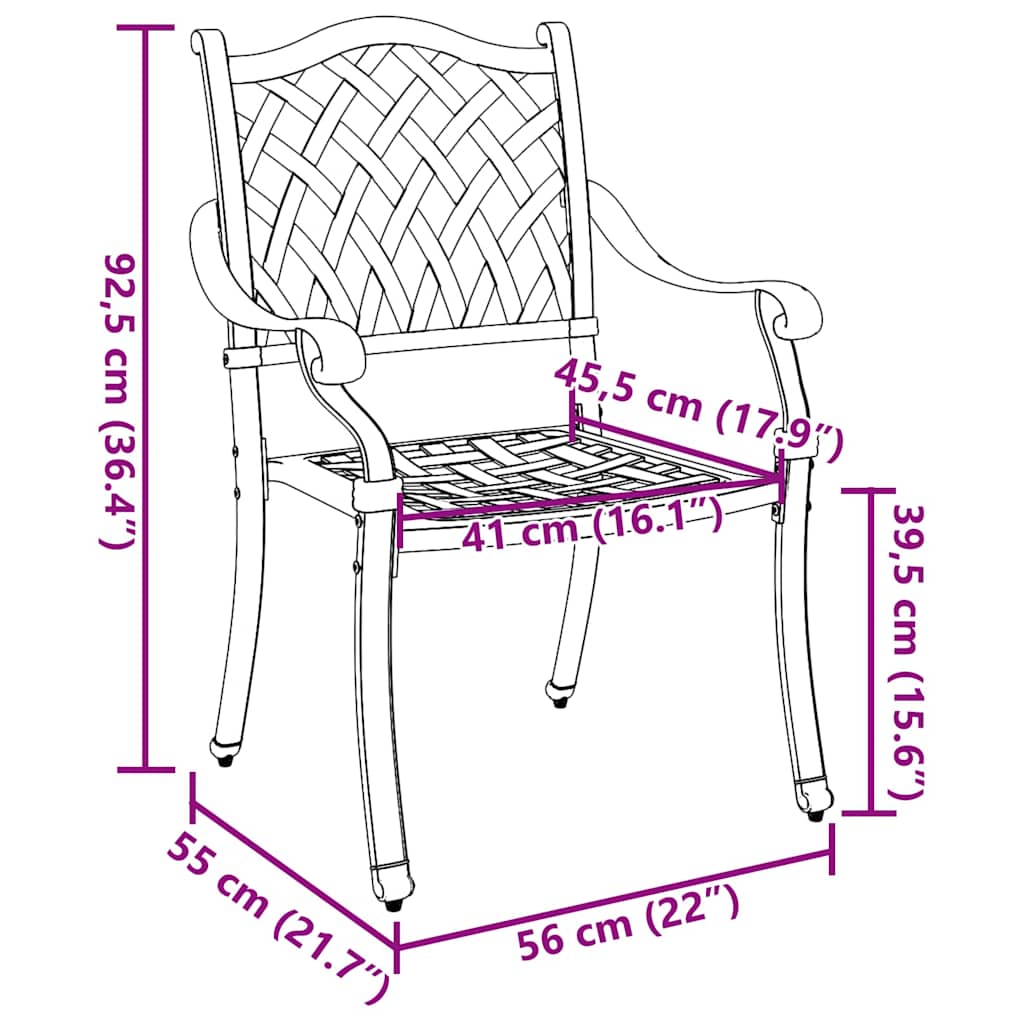 Silla de Jardín 2 pcs 56 x 55 x 92.5cm Aluminio