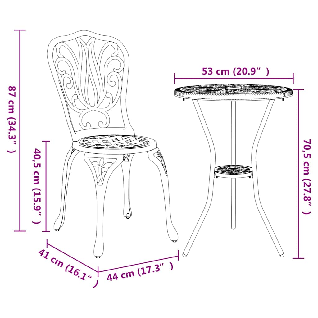 Juego Bistro de Jardín 3 pcs Aluminio