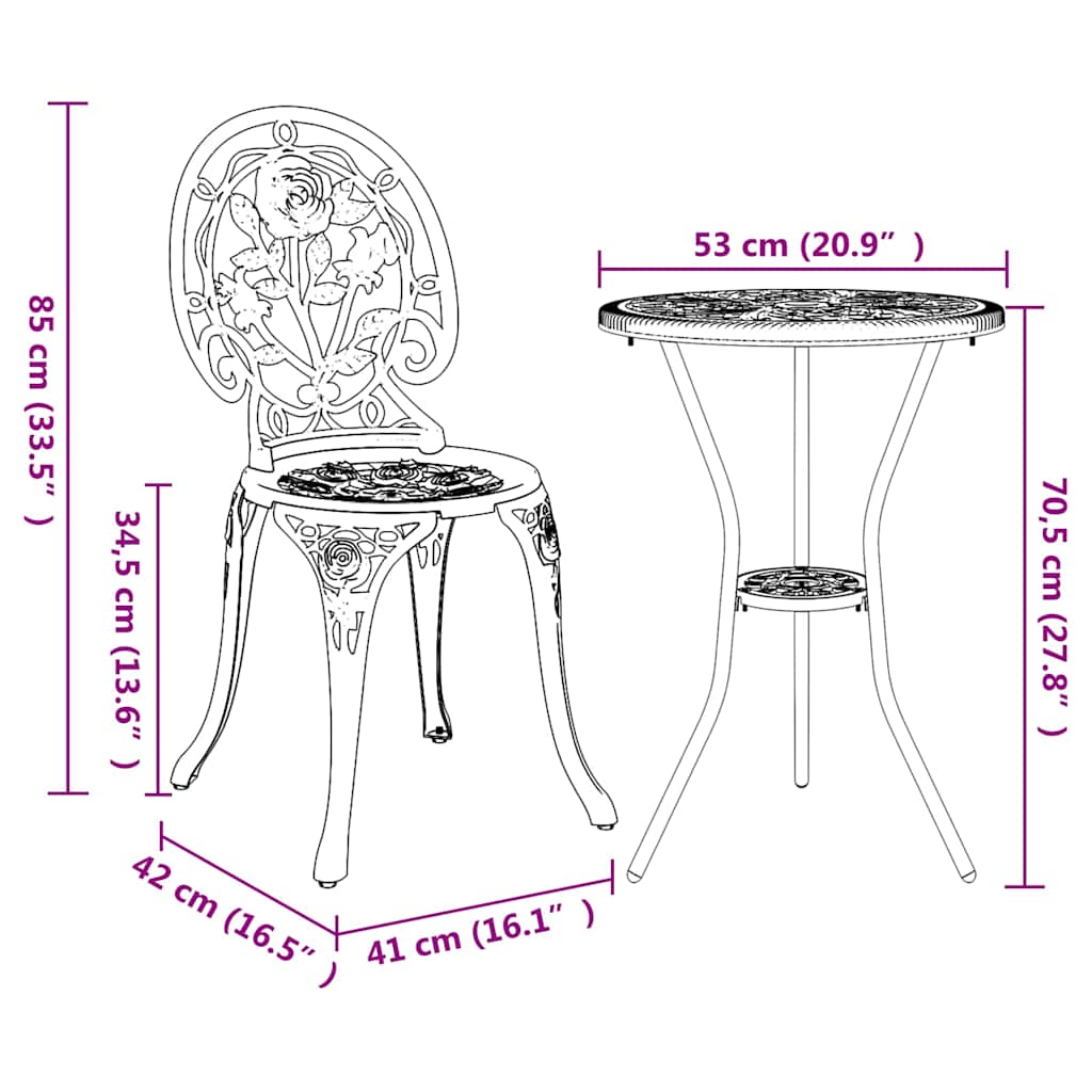 Juego Bistro de Jardín 3 pcs Aluminio