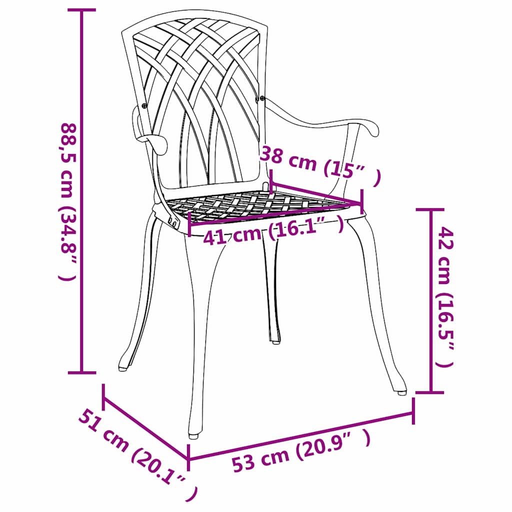 Silla de Jardín 2 pcs 53 x 51 x 88,5cm Aluminio