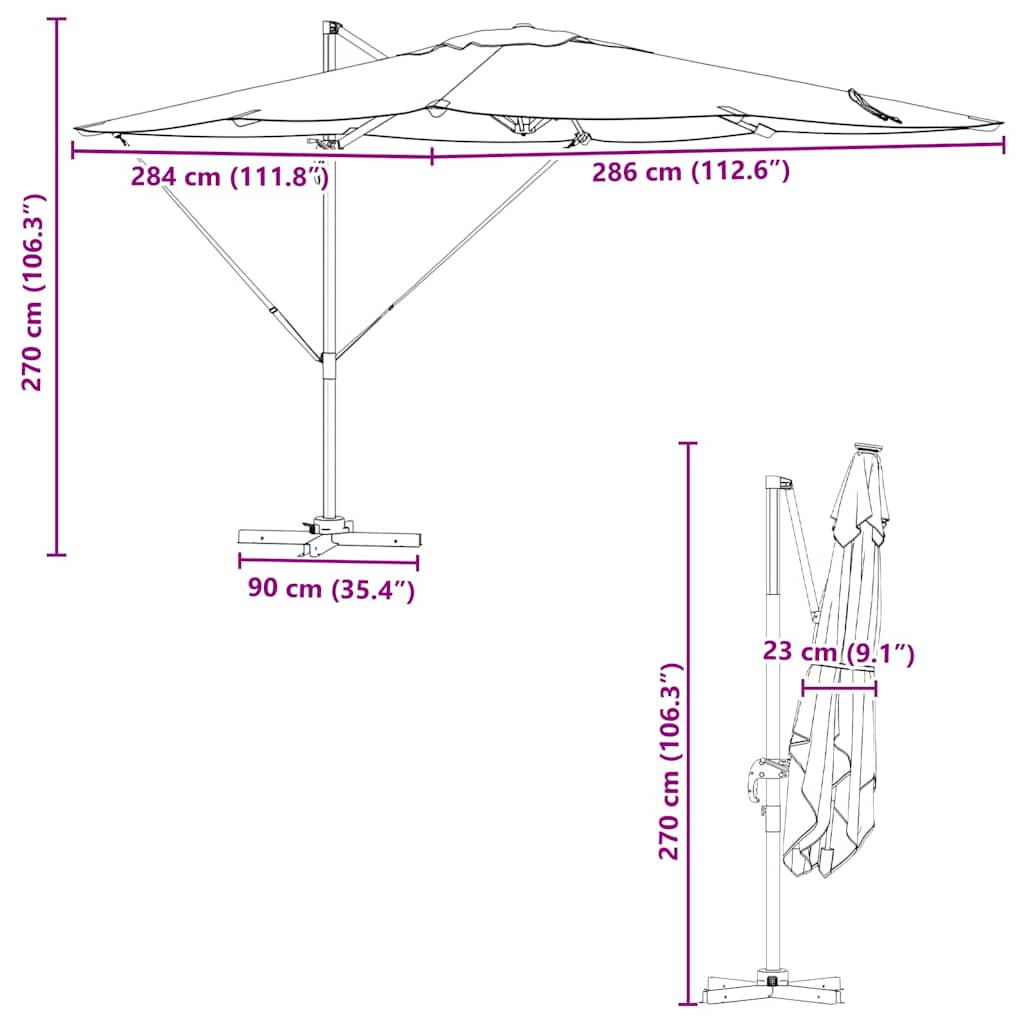 Parasol Roma Antracita 286 x 284 x 265 cm Aluminio y poliéster