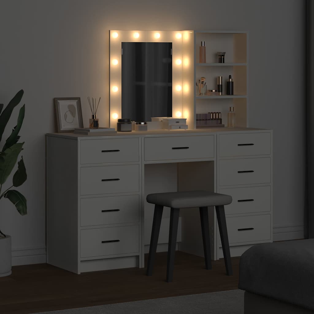 Mesa de tocador con cajón 3 pcs Blanco Madera contrachapada