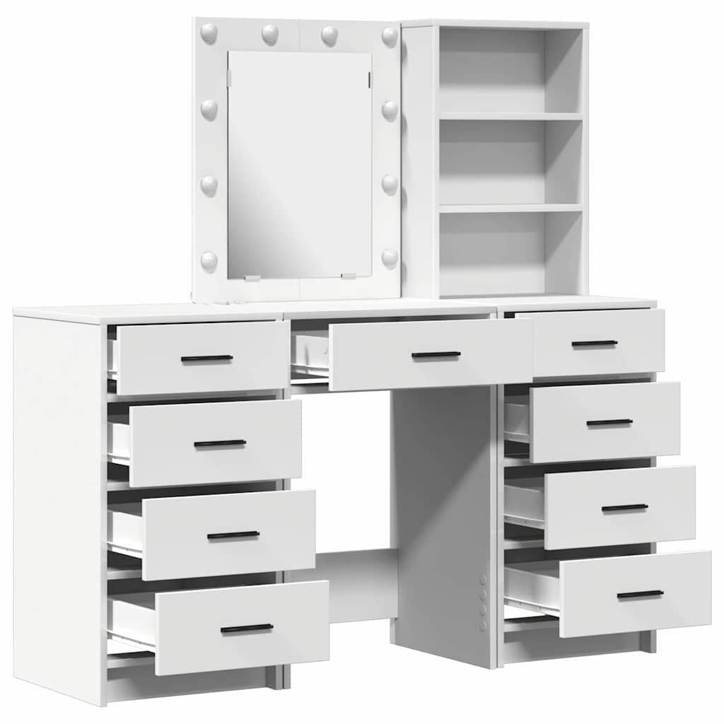 Mesa de tocador con cajón 3 pcs Blanco Madera contrachapada
